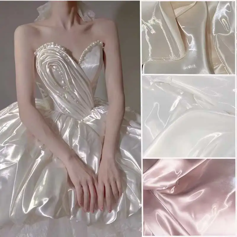 Glitter crystal silk satin smooth dress satin silk waterlight wedding dress liquid metal hard structured fabric design fabric