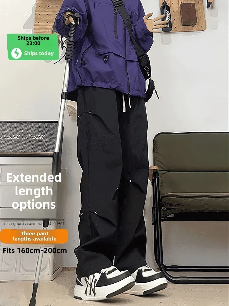 

Мужские функциональные брюки-карго American Sle, удлиненная версия, с высокой талией, с заклепками, рабочие, прямые, повседневные, для походов