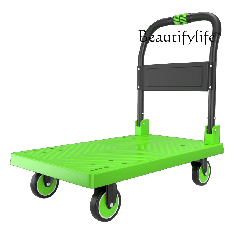 

trolley pulling goods folding hand push handling flatbed truck warehouse four wheels light labor saving silent trailer