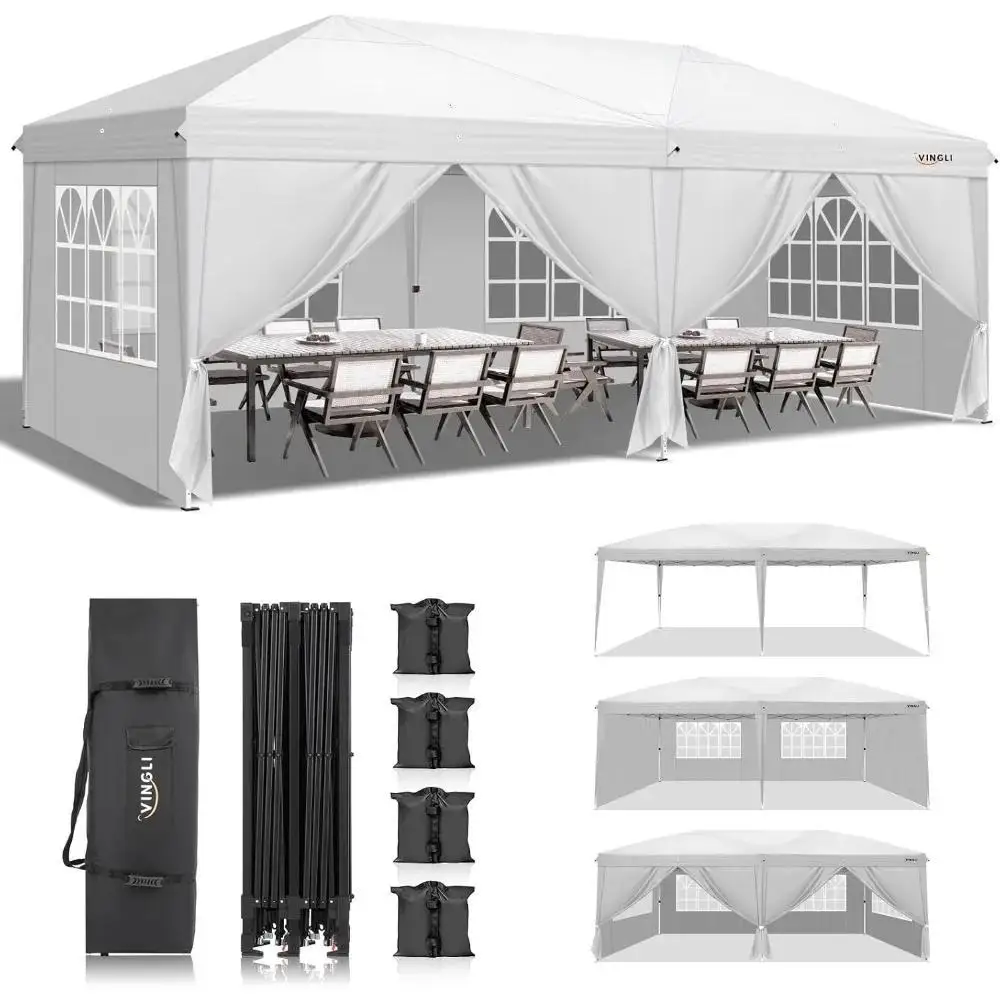 10x20 ft Up Canopy Tent with 6 Sidewalls, Canopy 10x20 with Carry Bag, Outdoor Gazebo Canopy Tent Camping Tent,