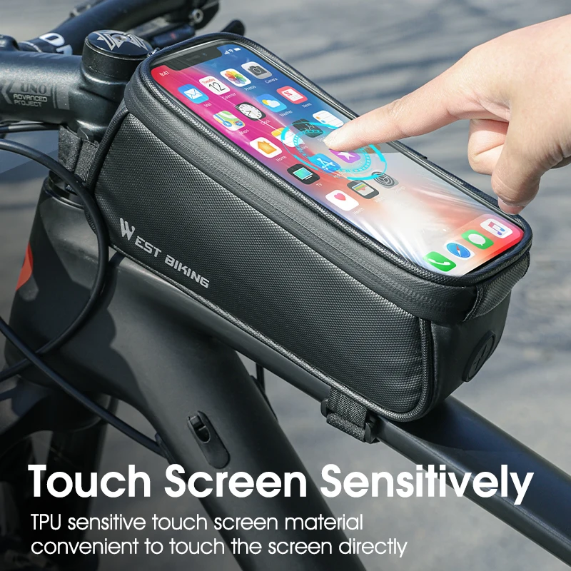 WEST BIKING Waterproof Bicycle Front Frame Bag Touch Screen 7 Inch Phone Holder Cycling Top Tube Bag Road Bike MTB Accessories