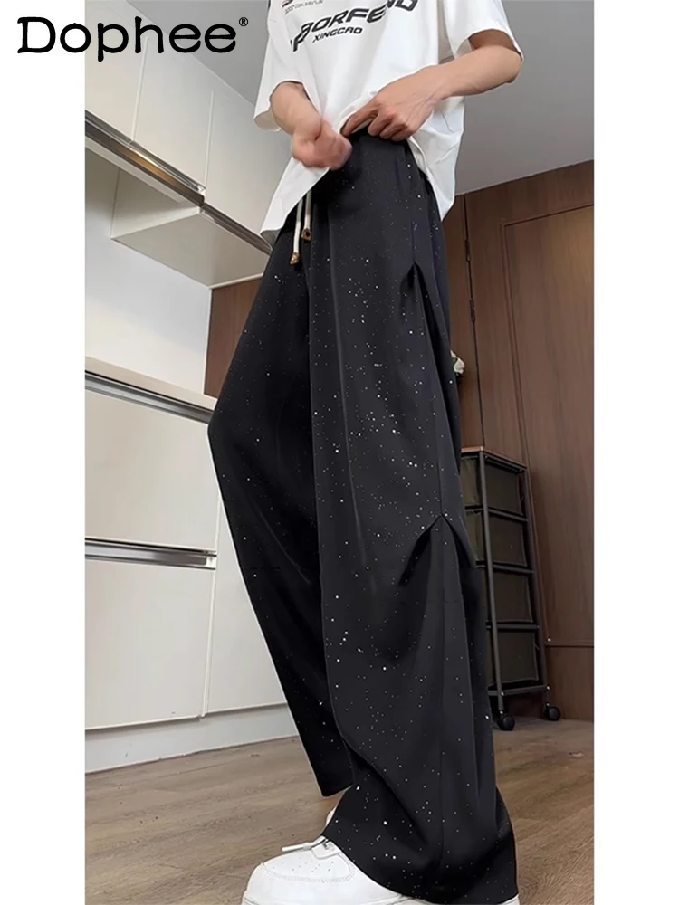 

Fashion American Style High Street Pleated Pants 2024 Summer New Ice Silk Trousers Wide Leg Blazer Pants Men's High-End Trousers