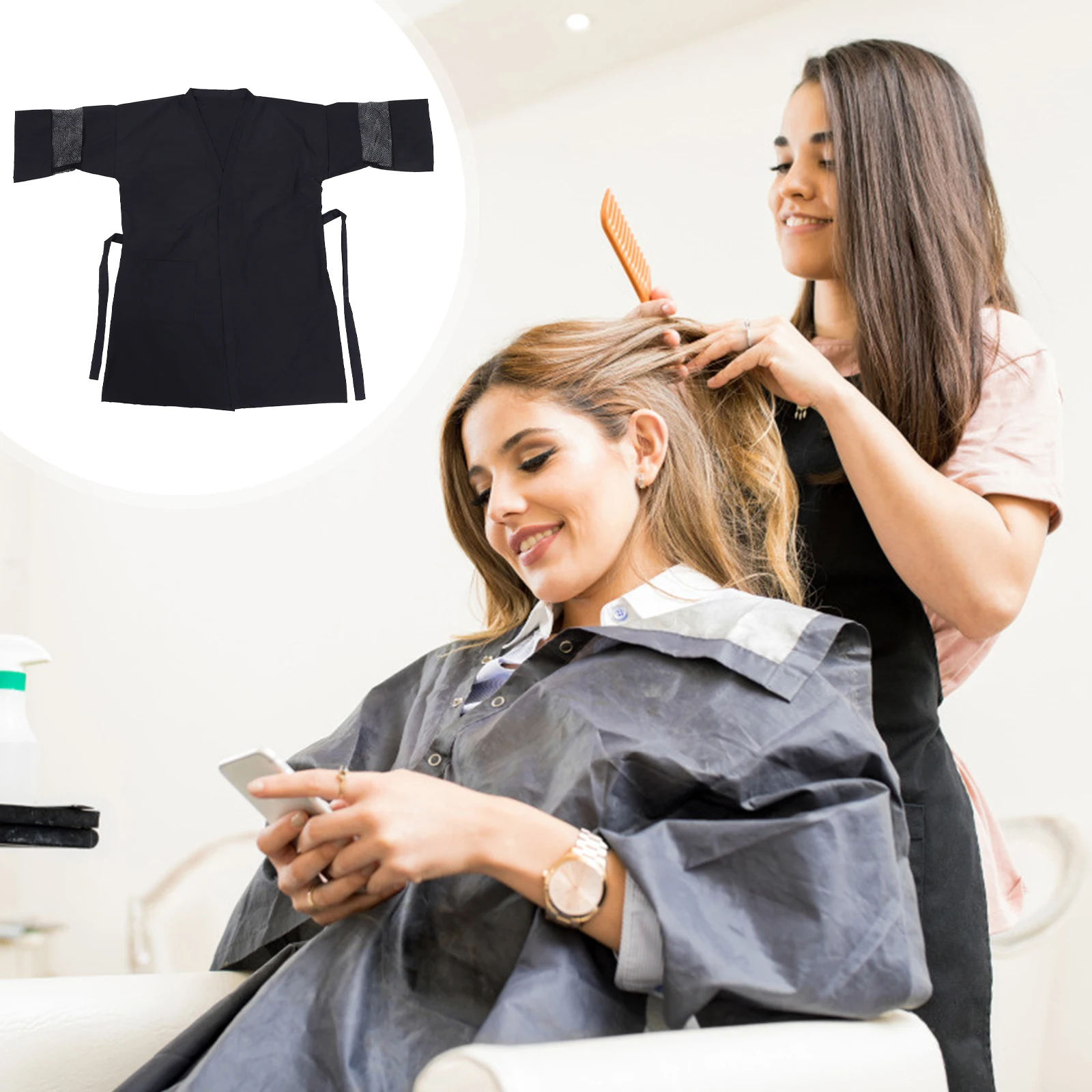 

Salon Client Cape Hair Salon Gown Bathrobes Cloak Styling Smock Trimming Haircut Hotel Gown Long Sleeve Kneed Length Adjustable