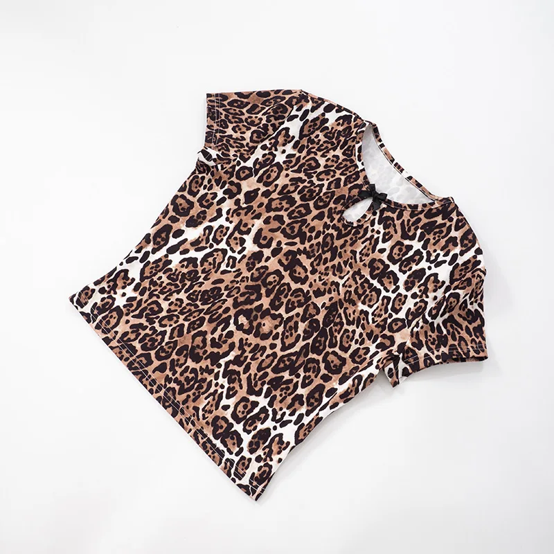 Top corto stampato leopardato da donna casual T-shirt sexy vintage a maniche corte Moda O-Collo Clubwear Abiti slim 2025 Estate