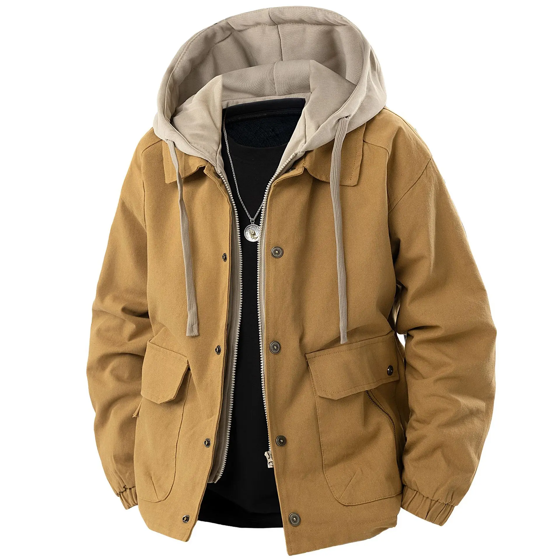 New Fashion Men Detachable Hood Casual Jackets Quality Male 100% Cotton Cargo Coats Male Spring Autumn Trendy Retro Jackets 4XL
