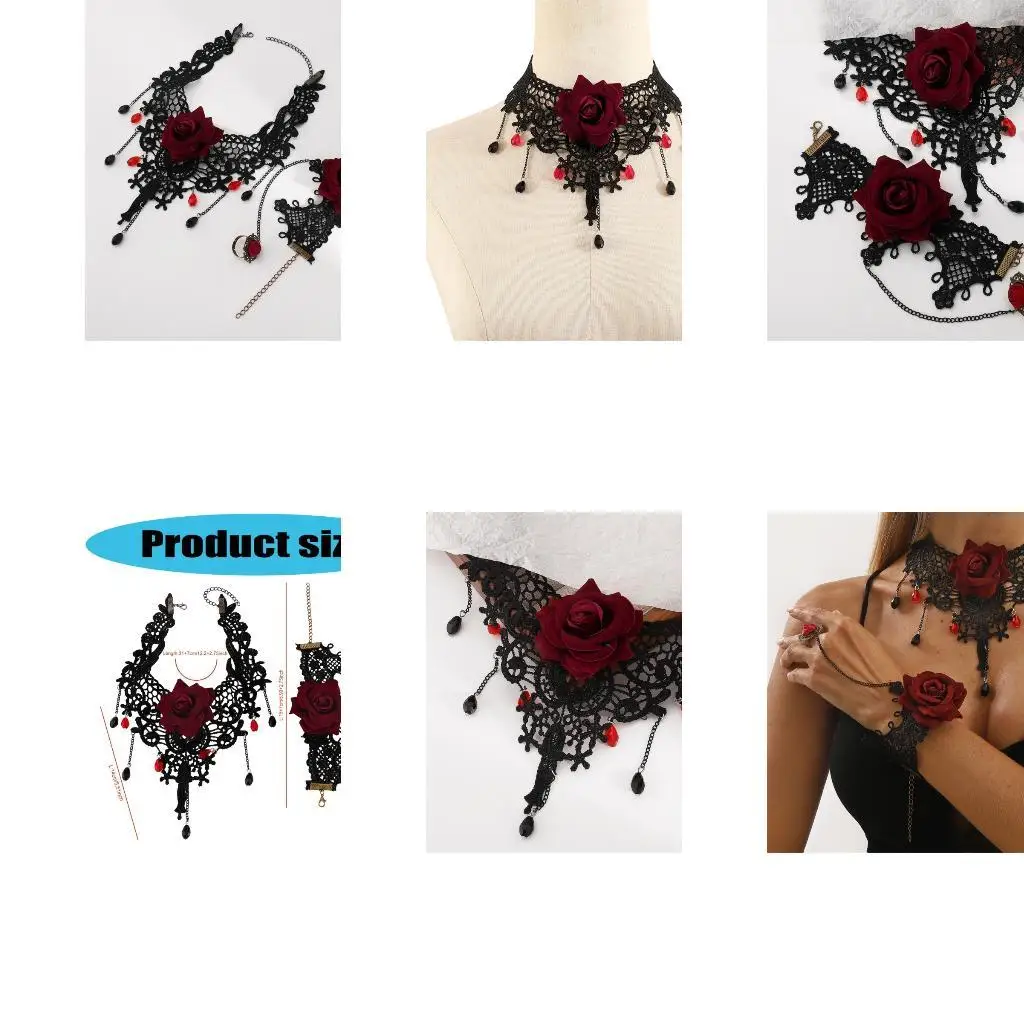 

652F Gothic Lace Choker Necklace Halloween Costumes Jewelry for Wedding Cosplay Party