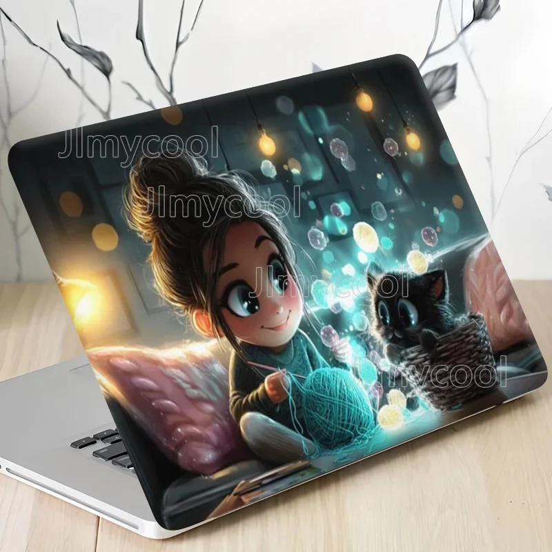 

Laptop Sticker [European and American Style] Cute Cat and Little Girl Weaving Scene Laptop Sticker - Computer Protective Case