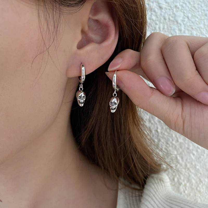 Skull Hoop Earrings for Men Women Punk Gothic Jewelry Holiday Festival Decor
