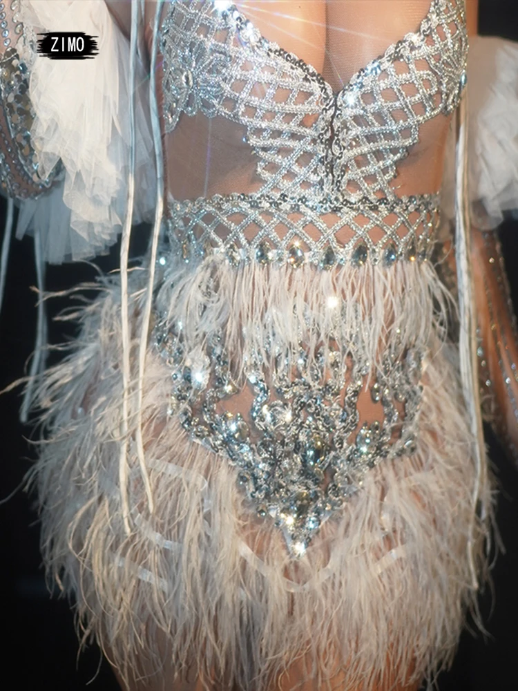 Sarung Tangan Gaun Bulu Payet Mengkilap Kostum Penari Pesta Ulang Tahun Gogo Bar Klub Malam Kostum Drag Queen Seksi Kostum Panggung Penyanyi