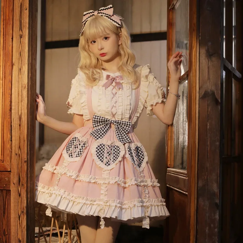 Sweet Peach ~ Lovely Short Lolita Skirt Salopette Dress by Yomi