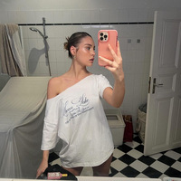 Letter Print Graphic T Shirts White Oversized One Shoulder Tops Womens Summer Fashion Clothing Trends 2025