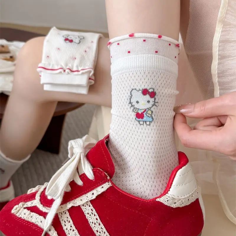 Hello Kitty Socks Anime Cartoon Printing Sanrio Kawaii Summer Hollow Breathable Sweat-absorbent Joker Stocking Girl Holiday Gift view 4