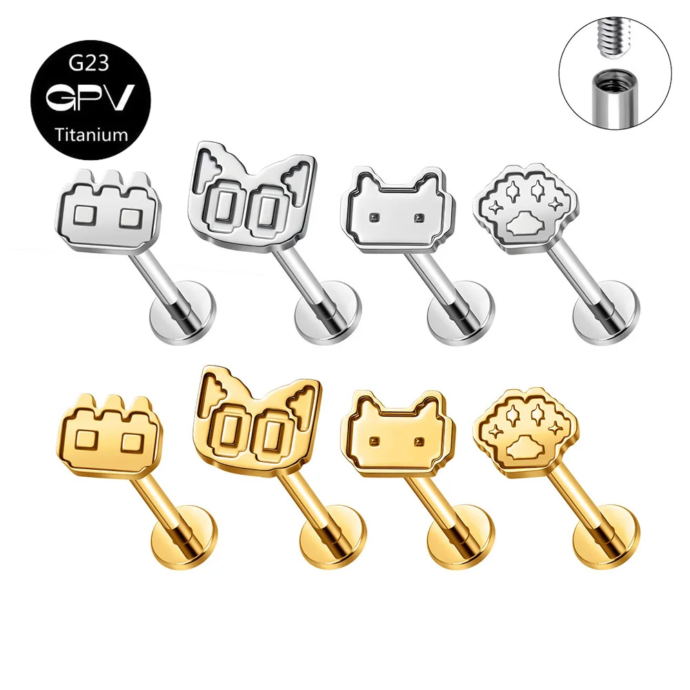 ASTM G23 Titanium Ear Cartilage Studs Pixel Style Exquisite Mosaic Ear Nail Pierced Jewelry for Men and Women