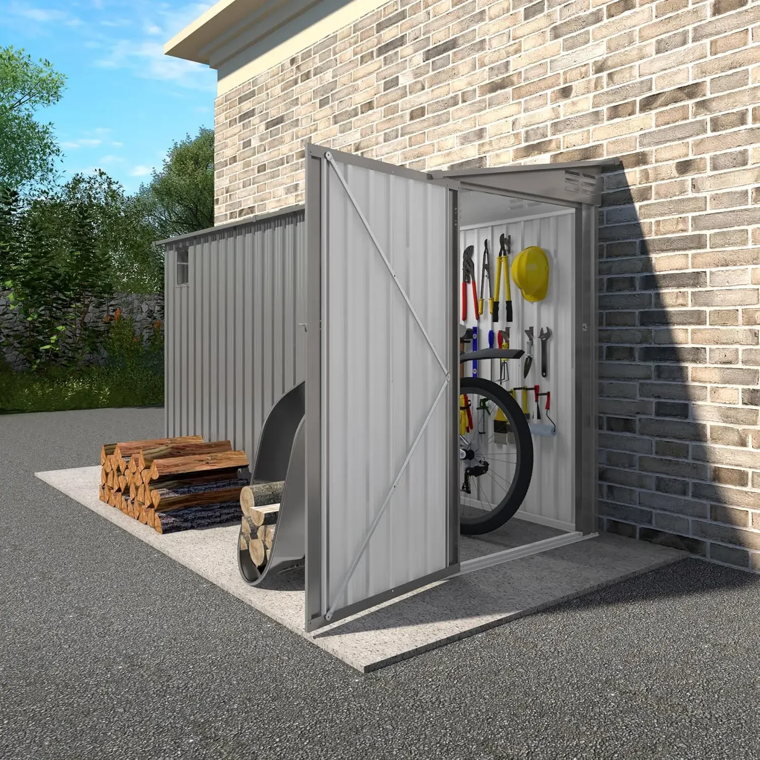 

9.2x4FT Galvanized Steel Outdoor Storage Shed Lockable Door Window Waterproof Tool Garden Backyard Patio Lawn Gray Custom