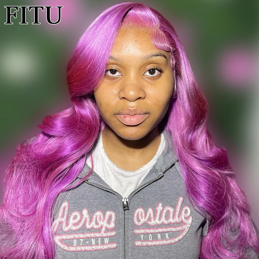 

FITU Purple Transparent 13x6 13x4 Lace Frontal Human Hair Wig 613 Colored Plucked With Baby Hair 5x5 Lace Closure Wig