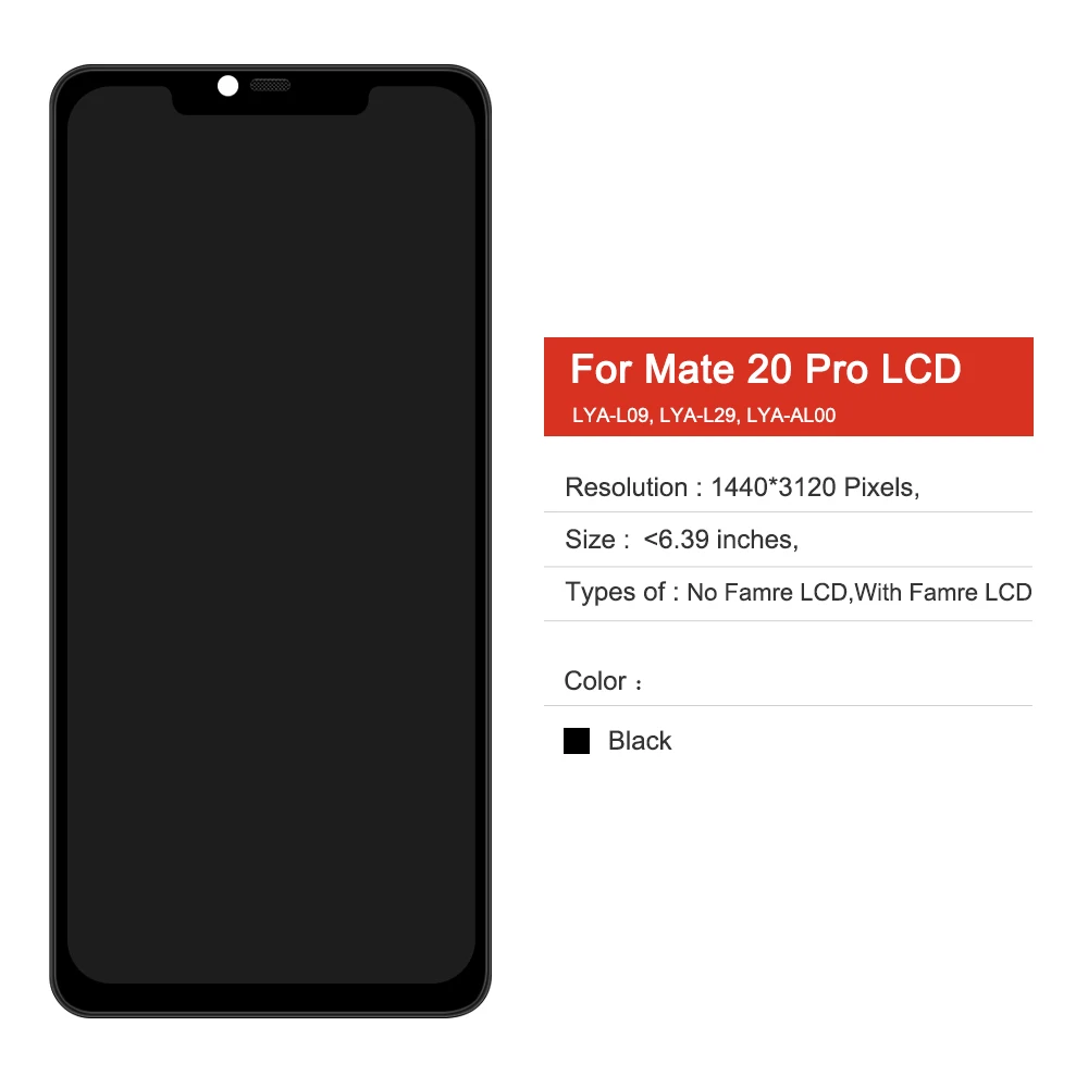 TFT Mate20 Pro Screen For HUAWEI Mate 20 Pro LCD Display LYA-L09 L29 AL00 Touch Screen Digitizer Assembly Replacement with Frame
