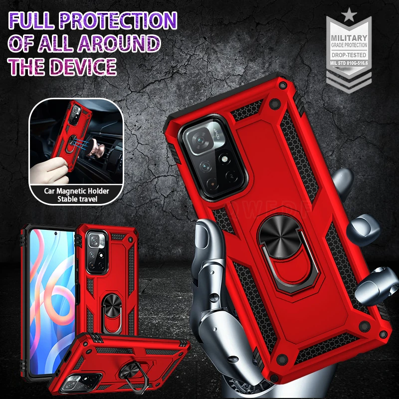 For Pocco M 4 Pro 5G Case Car Magnetic Holder Ring Armor Phone Case For Xiaomi Poco M4 Pro 5G NFC Poko Little M4Pro Back Cover