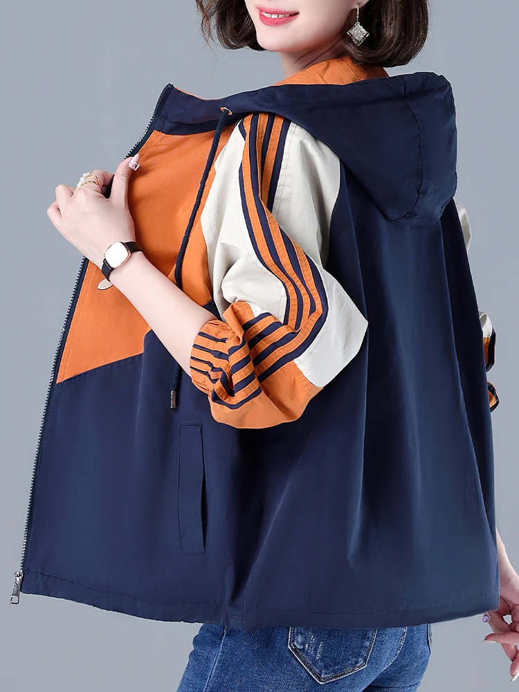 

Spring Autumn 2026 Women's ort Baseball Jaet Cardigan Loose Fit Casual Sle Cotton Polyester Zipper Closure Hooded Coat