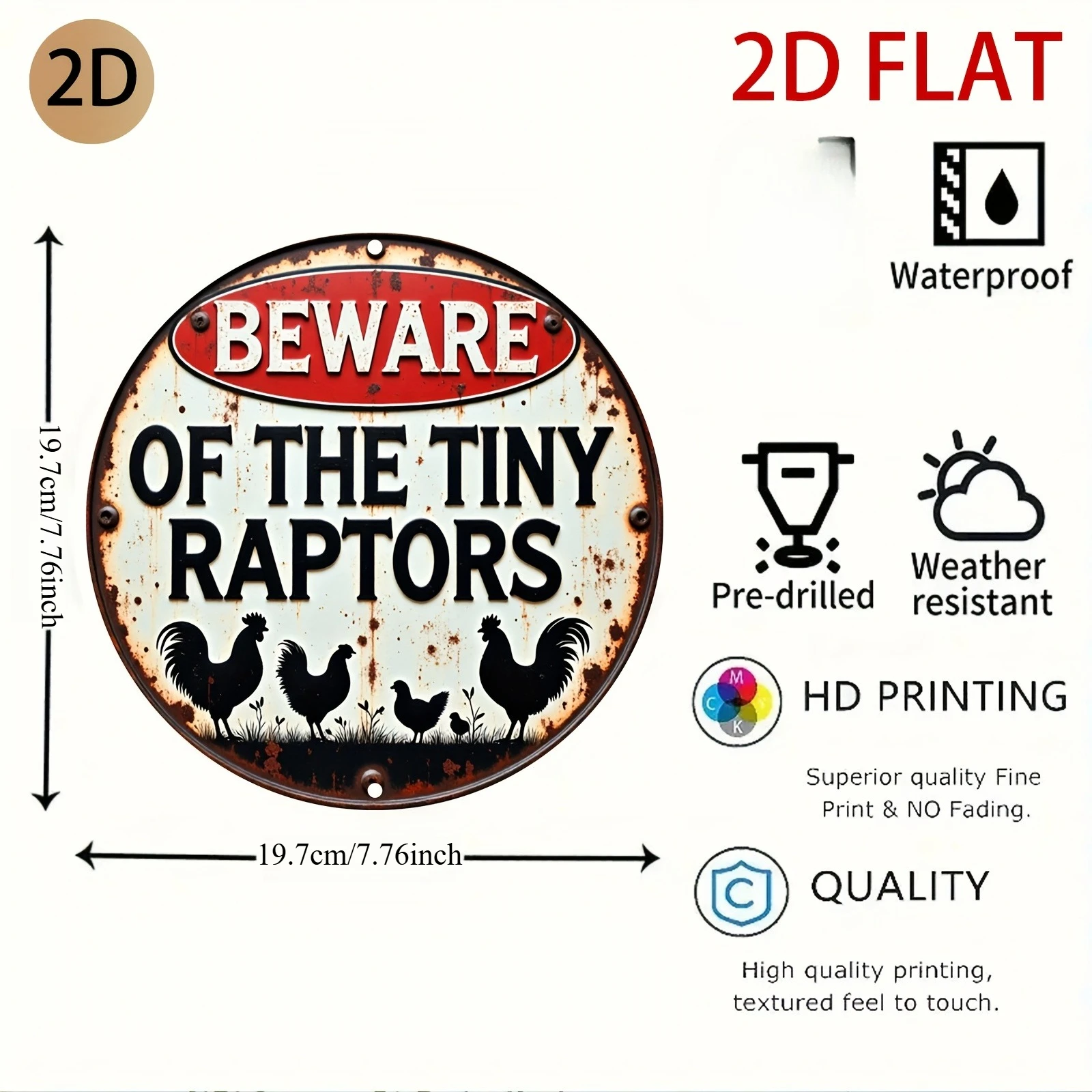 2D Flat Sign, Mini Velociraptor And Chicken Theme Retro Wall Decor, Suitable for Home Or Farm Area, Perfect Room Decoration