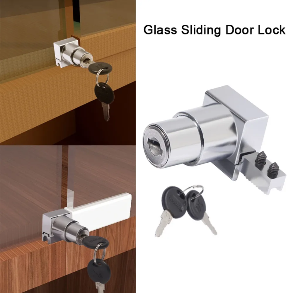 New Zinc Alloy Glass Door Lock Furniture Hardware Display Case Lock Security No punching Slide Door Lock Glass Cabinet