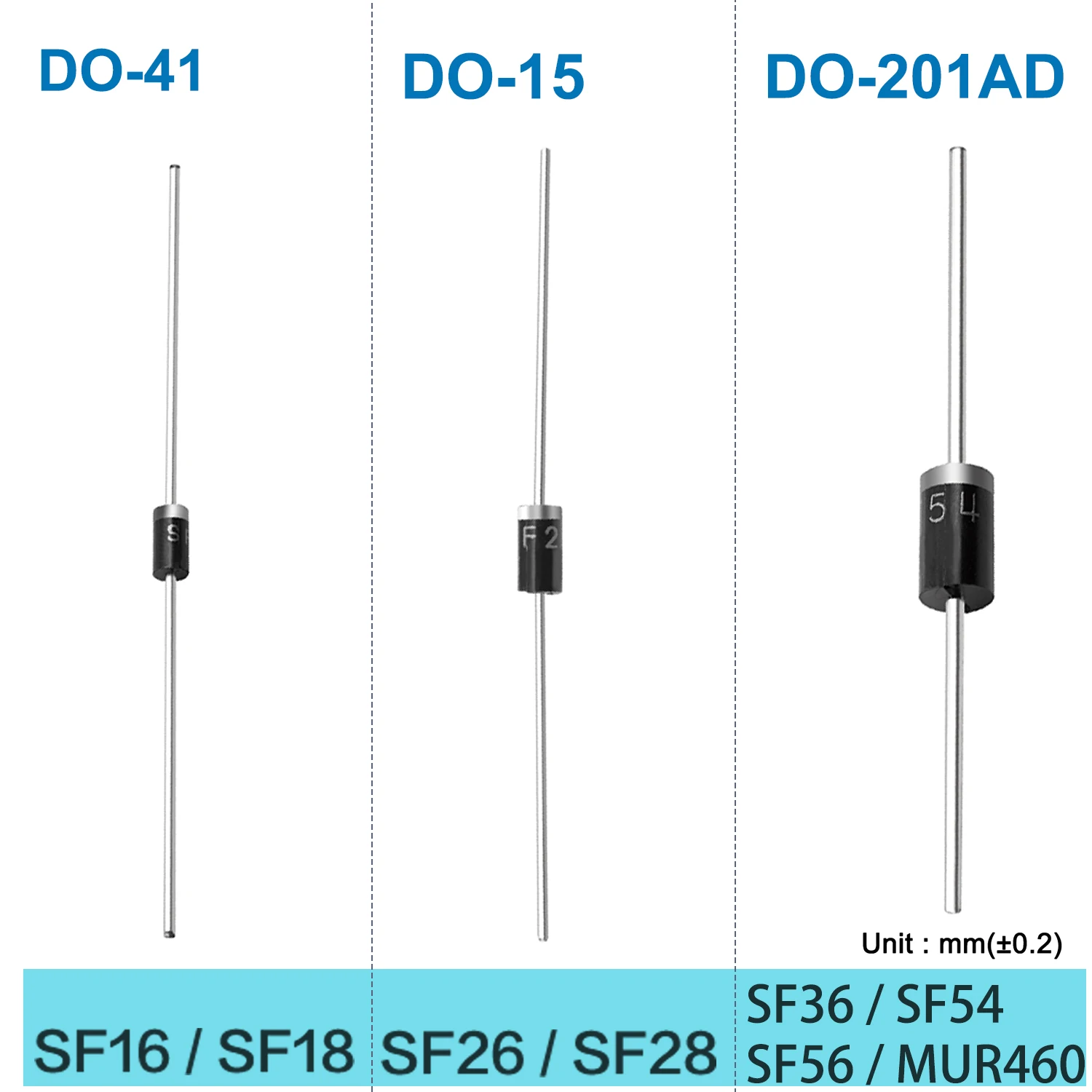 SF16 SF18 SF26 SF28 SF36 SF54 MUR460 Ultra Fast Recovery Rectifier Diode Axial D0-41 DO-15 DO-021AD 1 2 3 4 5 A 200V 400V 600V