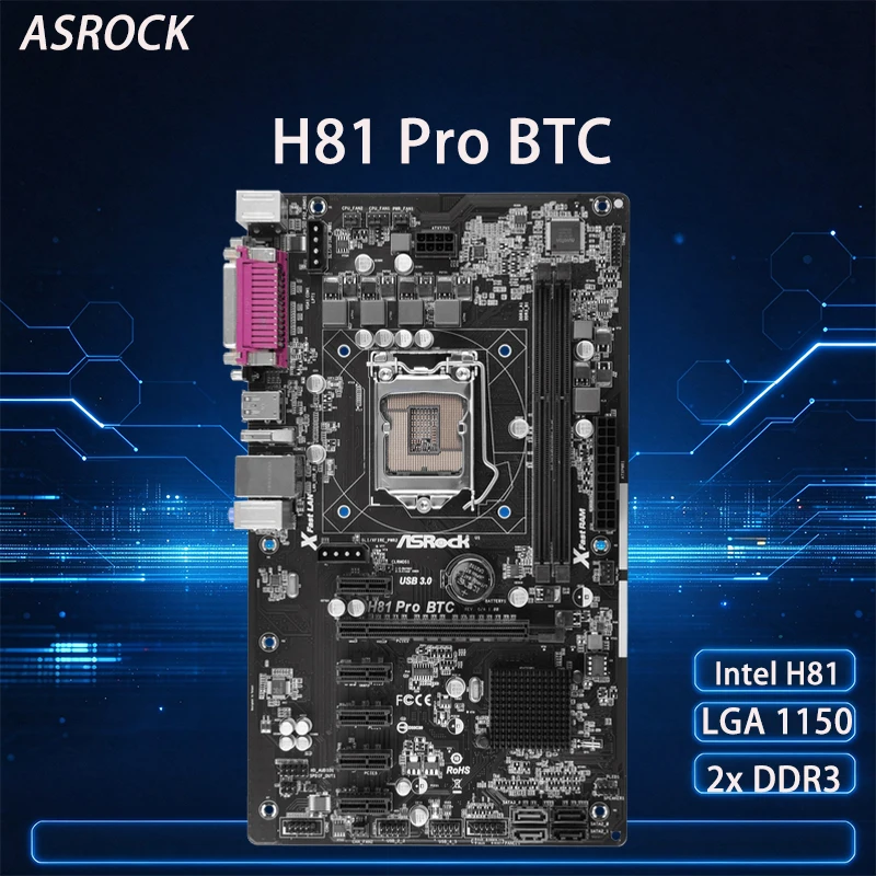 ASRock H81 Pro BTC Motherboard Intel H81 LGA 1150 Support i5-4590 i5-4570 i3-4130 i7-4790 CPU SATA3 ATX DDR3 16GB PC