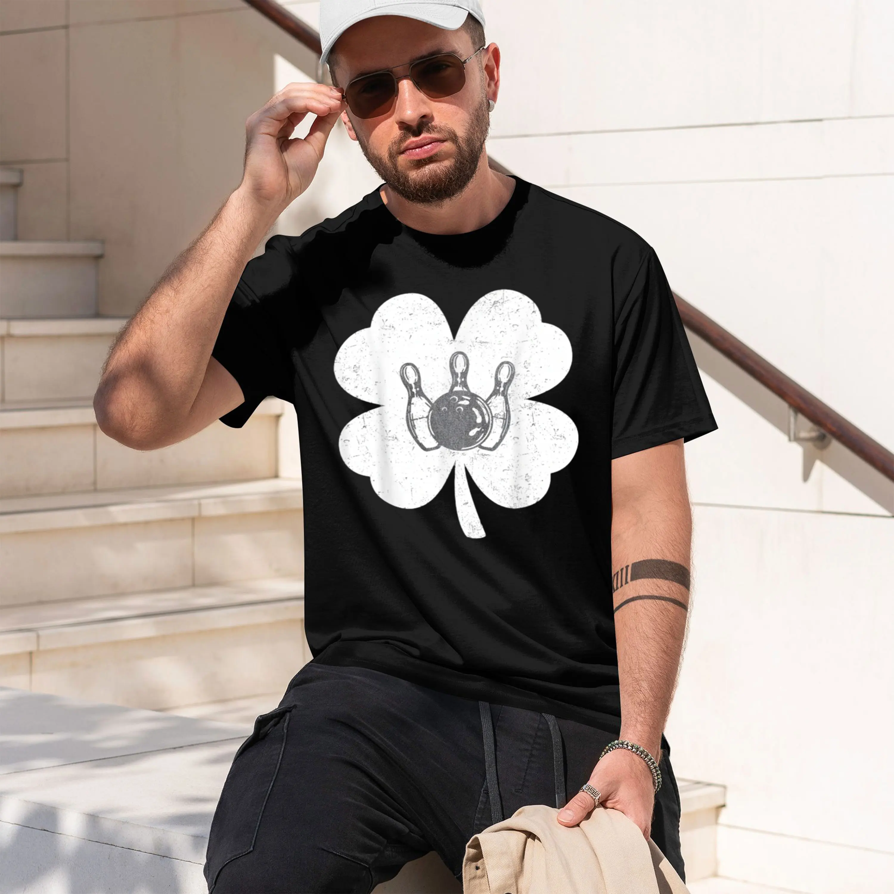 Latest Grh Tees St Pat is Day Bowling Irish Shamrock Bowling Lovers Luxury T Shirt Mens Funny Washed Shirt 2026 New Model Short-