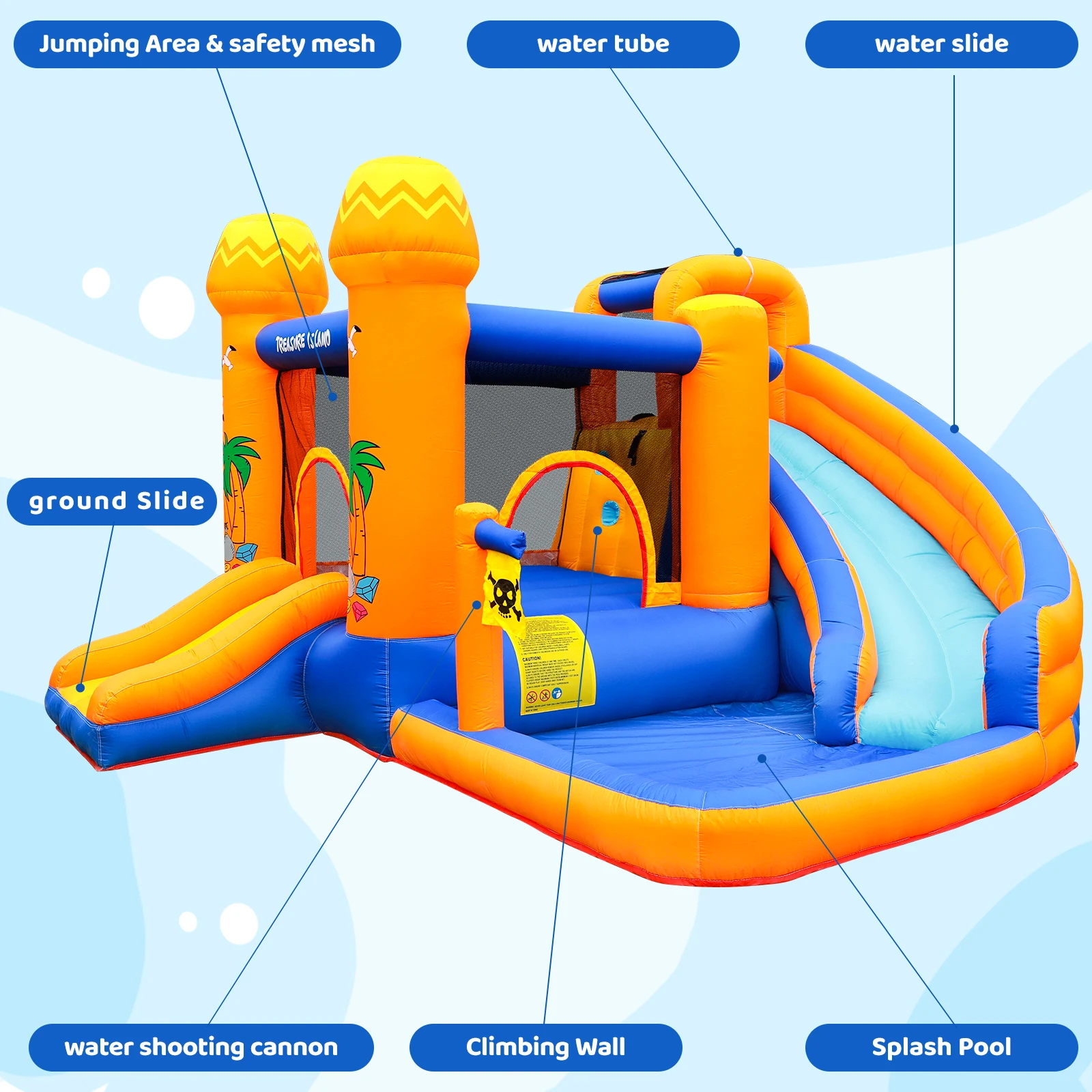 AOOU Casa de rebote inflable para niños con soplador de 450 W, tobogán para niños y tobogán de agua 2 en 1, parque acuático de castillo inflable al aire libre