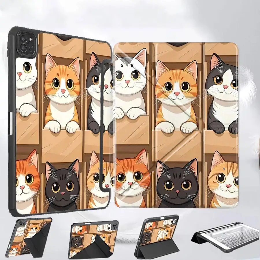 

Чехол для планшета iPad Air 4 5 M3 M2 M4 11 дюймов, Pro 11-го, 10-го, 9-го, 8-го, 7-го поколений, 12.9 дюймов, Mini 6 7 Pro 2025, с держателем, в клетку, с милым котенком