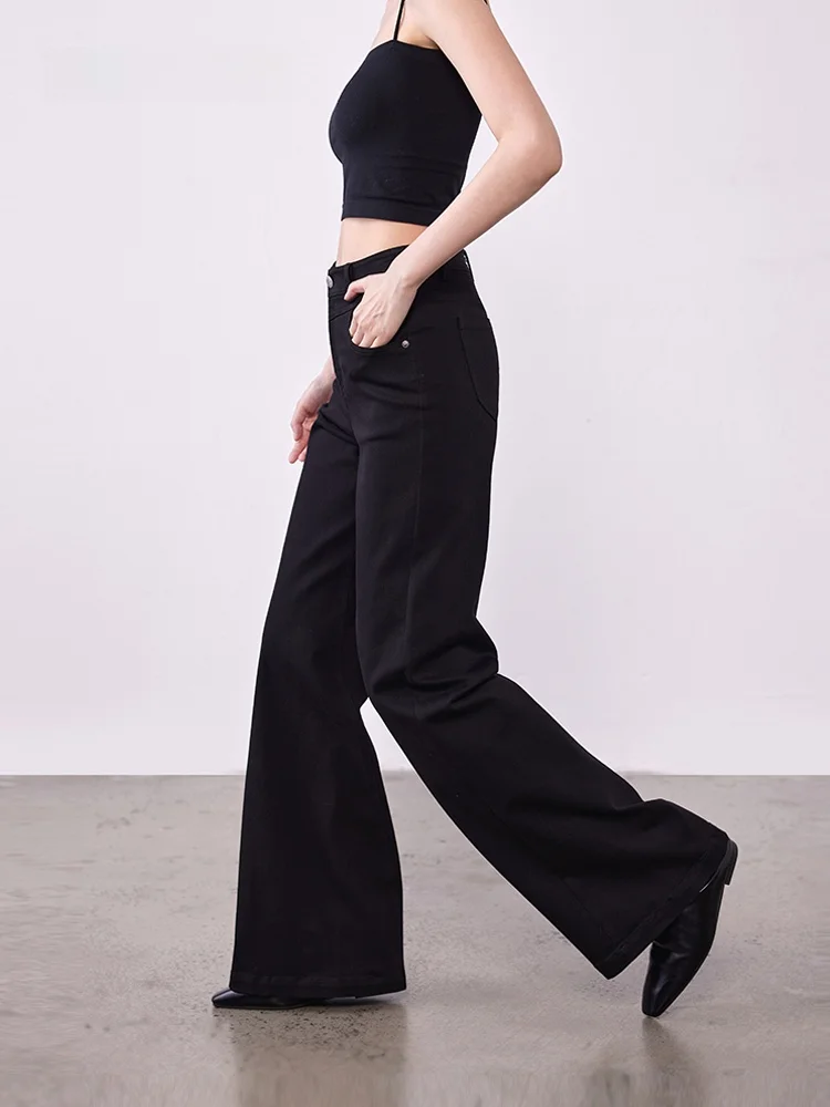 

Ретро-джинсы свободного кроя с широкими штанинами XMOOM2025, осенние, новые, с легким расклешением, из денима, с высокой талией, на молнии, повседневные женские джинсы из хлопка