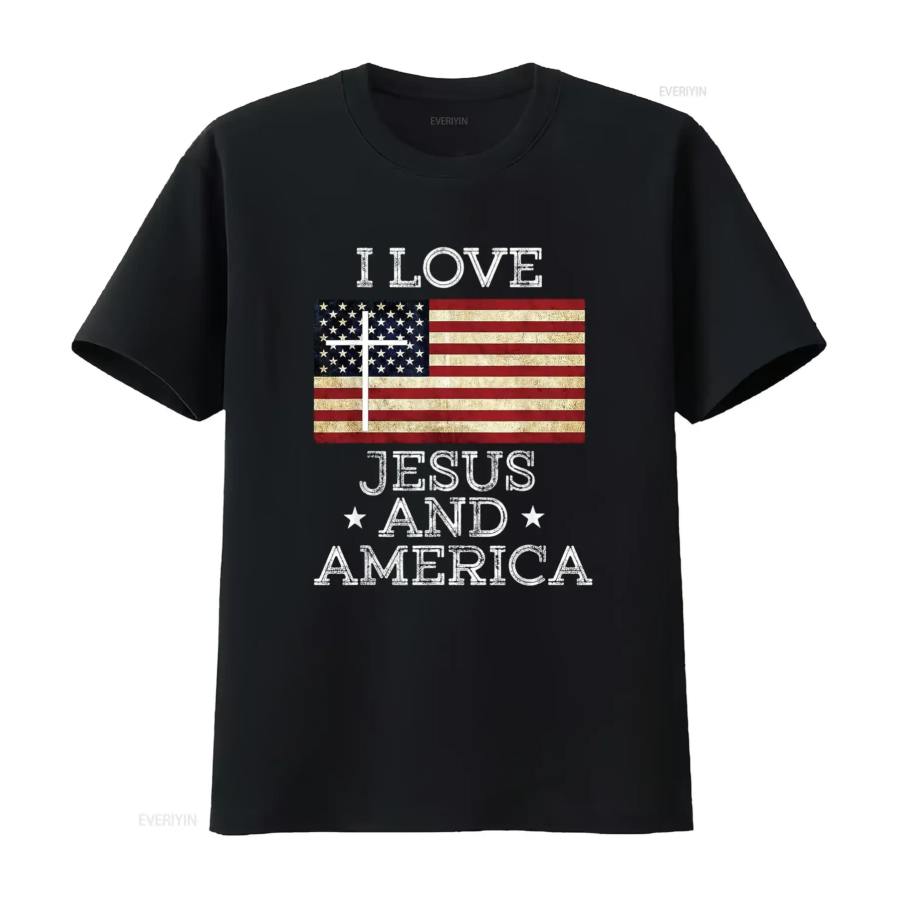 

Mens I love Jesus and America T Shirt Black 2X Large vintage Washed Unisex Comfortable Breathable Stylish Soft Stretched