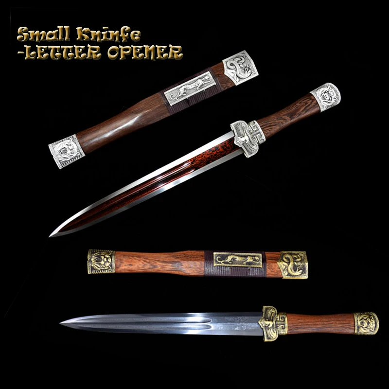 Small Chinese Sword Jian,Forged Damascus Steel Blade,Double Edged Sword, Short Mini Sword, Letter Opener, Collection, Present