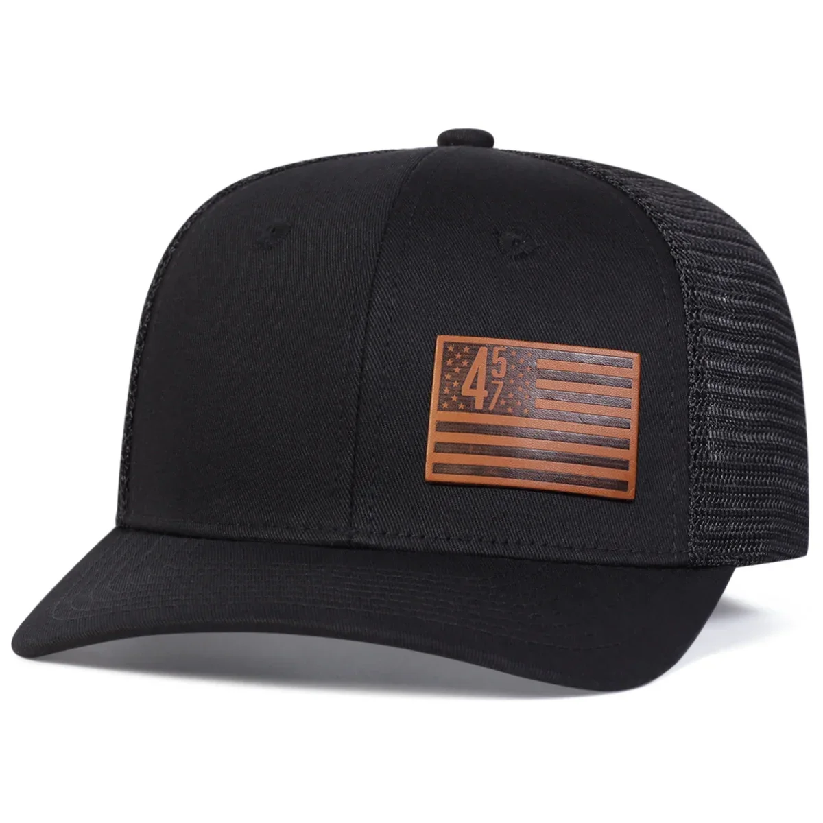 Unisex Brown American Flag 457 Leather Label Baseball Net Cap Spring Summer Outdoor Adjustable Casual Hats Dad Hat Sunscreen Hat