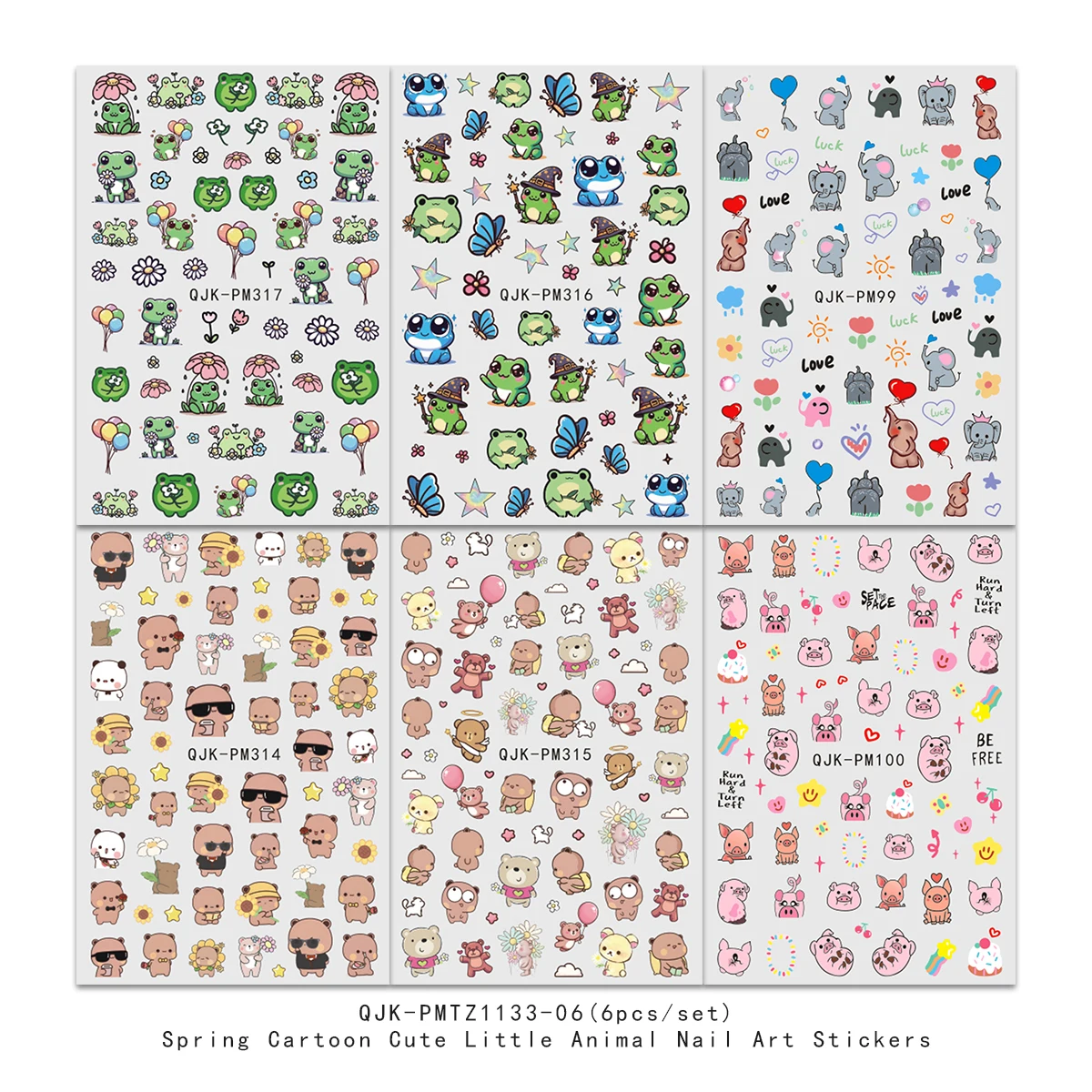 6pcs cartoon cute animal nail art stickers, easy application for nail decoration, DIY, gifts, party makeup styling