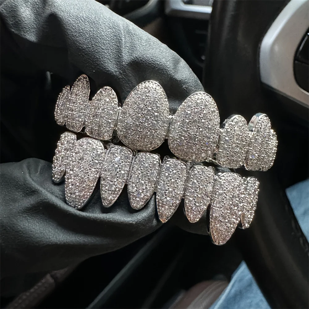 Anztilam Full Bling Grills Iced Out Grillz Full Zircon Tooth Shine Grill Men Women Hip Hop Tooth Grills Caps Brass Jewelry
