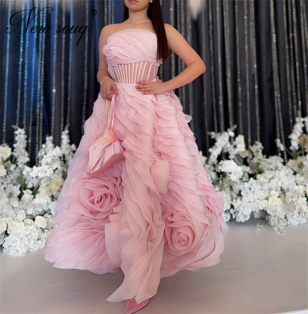 

Саудовская Аравия Розовые вечерние платья из органзы по индивидуальному заказу длиной до щиколотки с 3D цветами и оборками Платье для дня рождения Выпускное платье