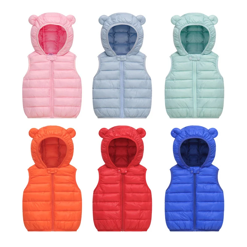 Baby Boys Girl Warm Down Vest Autumn Kids Cotton Thin Warm Waistcoat Children Winter Clothes Solid Hooded Jackets 1-6 Years