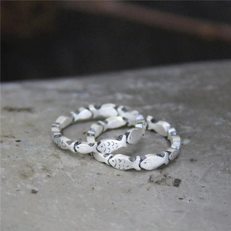 Uglyless Thai Silver Fish Rings for Women 3.5MM MINI Tail Ring 999 Pure Silver Jewelry Animals Gifts Exotic Ethnic Rings
