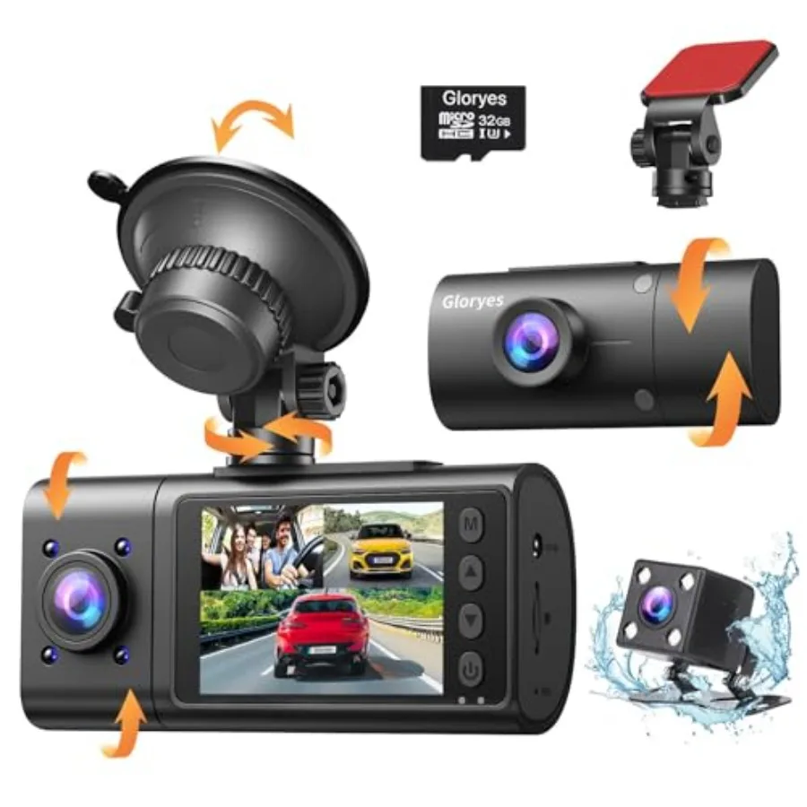 

2025 Dash Cam for car interior monitoring, 3-channel front/rear/inside,2.5K/1440P front camera, black housing, IR night vision,