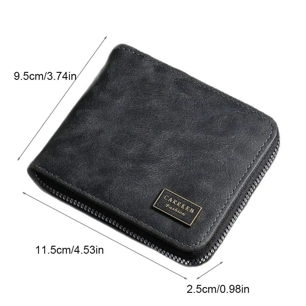 Cartera corta Retro multiposición para hombre, monedero fino de cuero PU de gran capacidad con cremallera, tarjetero multifunción para hombre