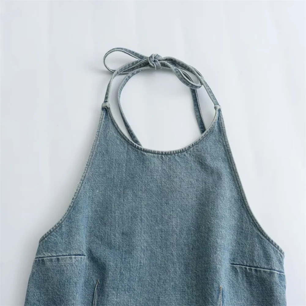 2024ZAR Spring/Summer New Women\'s Fashion and Versatile French Minority Neck Sleeveless Denim Casual Top