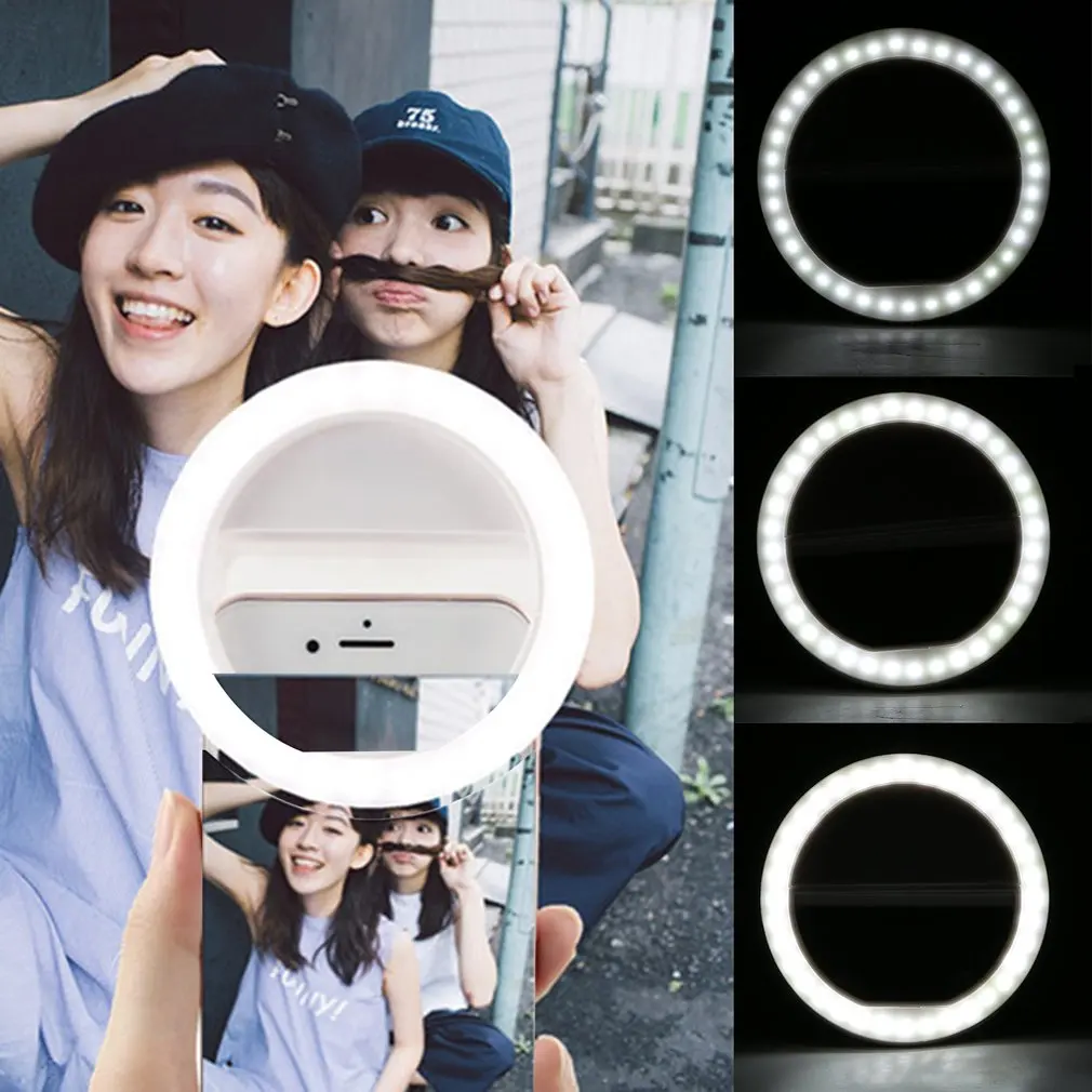 Hot LED Selfie Ring Light Mobile Phone Fill Light Lens LED Selfie Lamp Ring Automatic Flash For Phone Round Selfie Flashlight