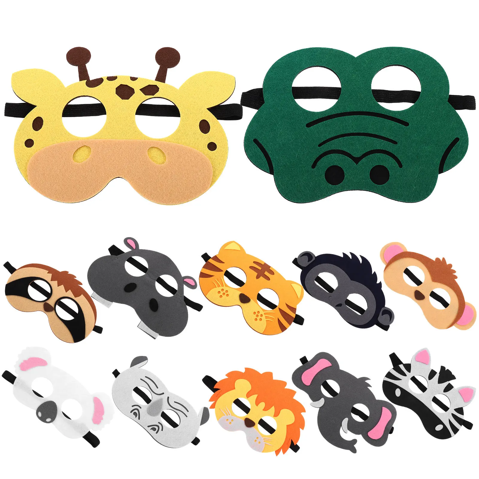 12Pcs Animal Felt Mask Kids Masquerade Cute Cartoon Mask Halloween Festival Party Cosplay Funny Animal Masks Costume Masks