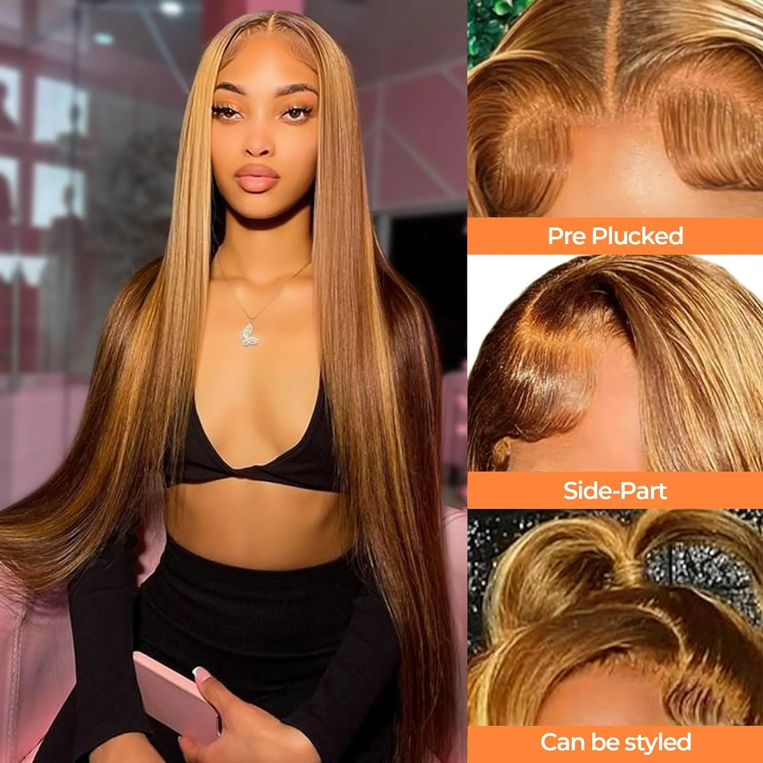 Highlight Wig Human Hair Omber Blonde Colored Preplucked 200 Density 13x6 HD Straight Lace Frontal Wigs For Women 30 34 inch