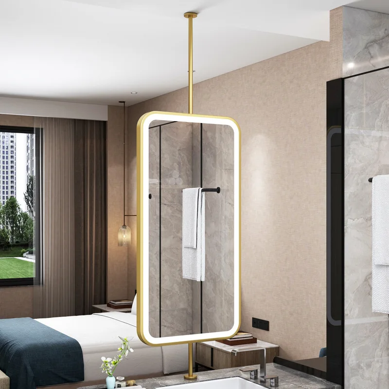 

Rectangle rounded corner makeup mirror hanging mirror hanging mirror homestay hotel bathroom mirror bathroom luminous mirror