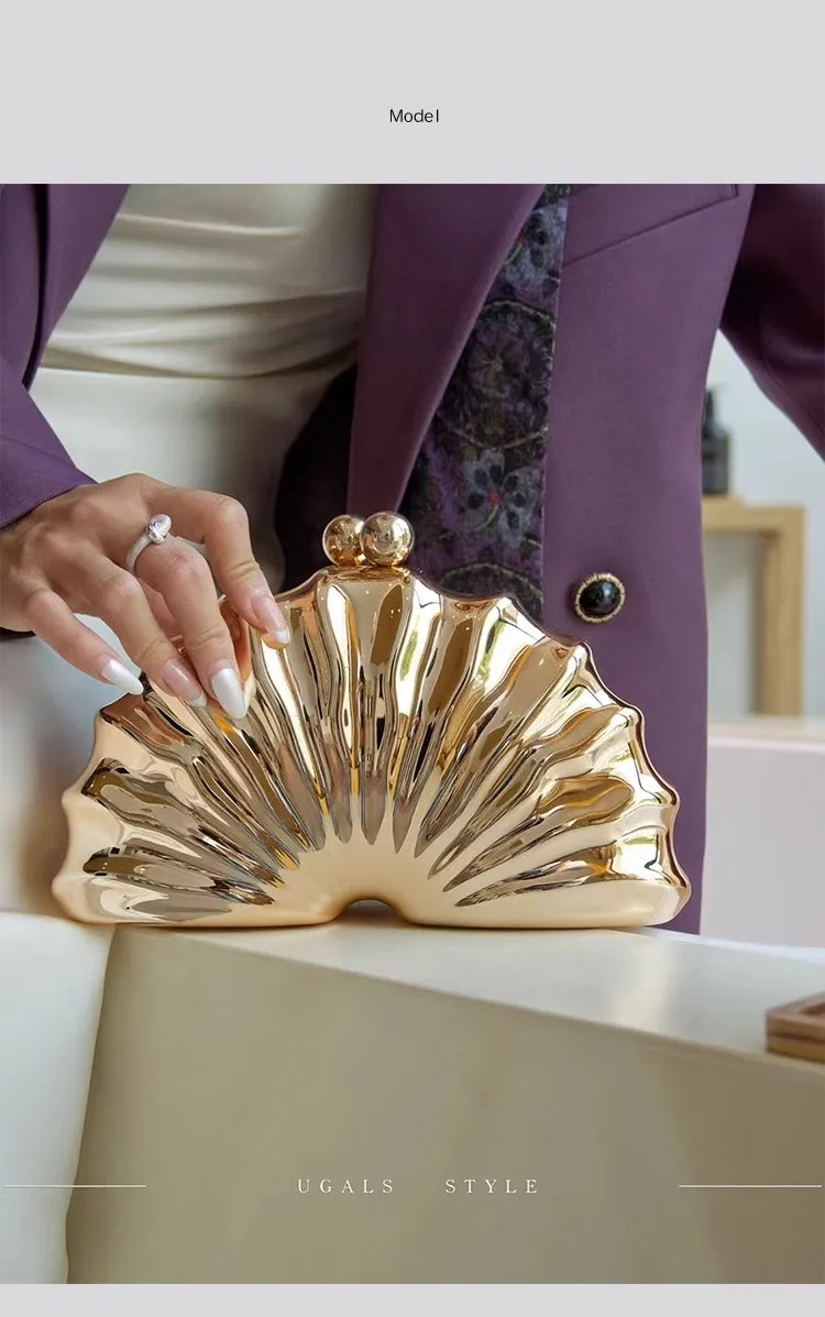 

Shiny Mirror Acrylic Shell Bag Fashion Striped Clutch Purse Women Handbag Exquisite Banquet Bag Female Shoulder Crossbody Bag