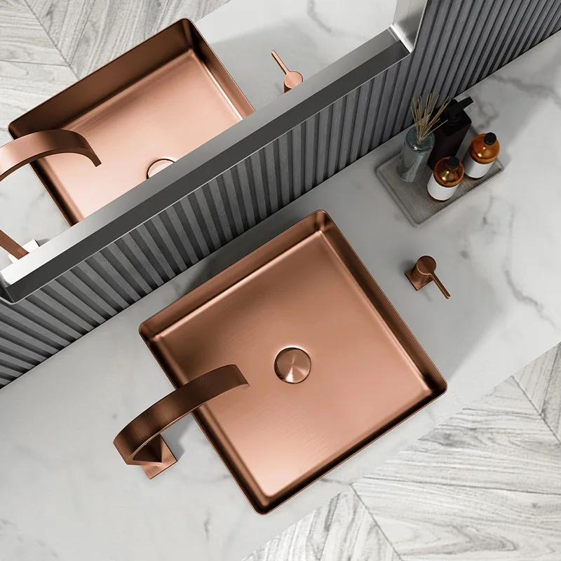 Brushed Rose gold SUS304 Stainless steel Square 380*380*110mm Basin sink Luxury Lavabo Wash basin Popular design hand basin