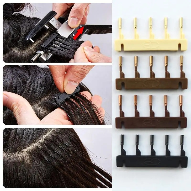 40Pcs Professional 6D Hair Extension Clip Black Brown Blonde Micro Ring for Hair Extension Machine Tool Supply Accessory