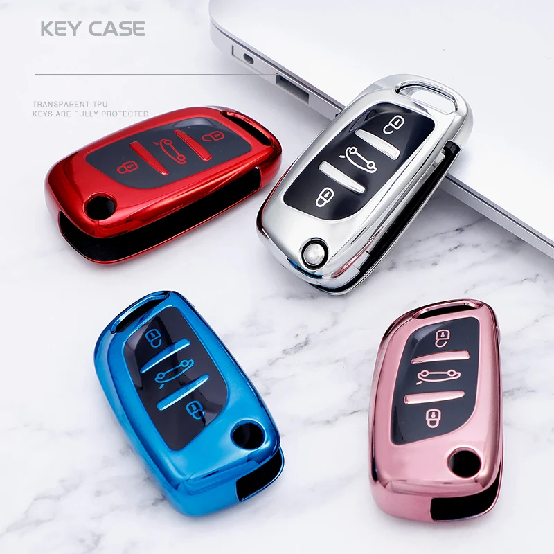 Funda para llave de coche para Peugeot 306 407 807, para DS DS3 DS4 DS5 DS6, para Citroen C1 C2 C3 C4 C5 XSARA PICA, funda protectora abatible de TPU