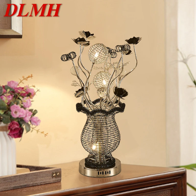 

DLMH Modern Vase Table Lamp Fashionable Art Black Iiving Room Bedroom Hotel LED Aluminum Wire Decorative Desk Light